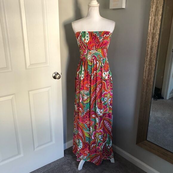 Multicolored Patterned Strapless Maxi Dress - Picture 1 of 5